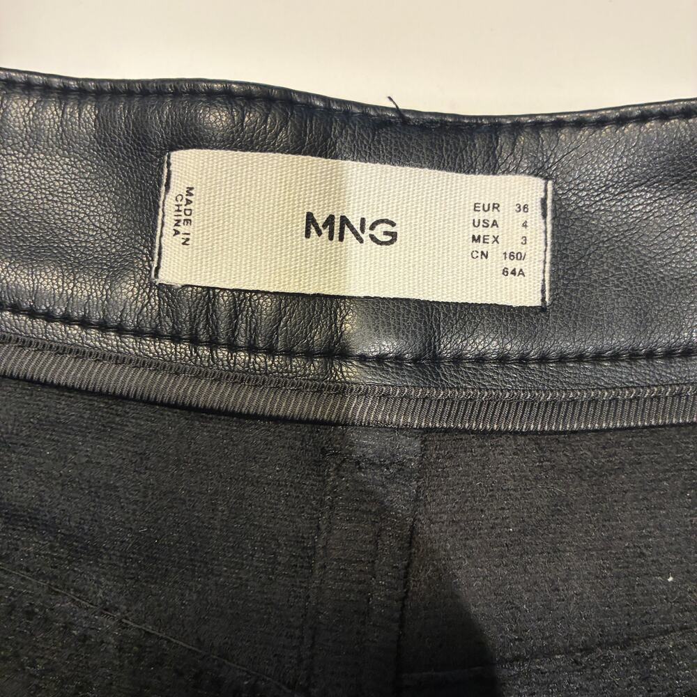 Mango Black Faux Leather Flared Trousers Sz 4 - Picture 9 of 15
